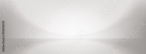3d white limbo background. Ivory floor space with sun light in grey studio. Neutral shine border on tan podium mockup. Minimal kitchen shoot scene with blank desktop and cream wall shade render