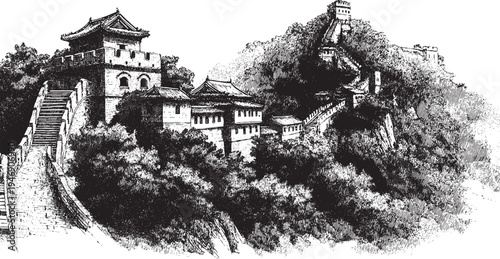 Great Wall of China, China illustration on a white background. This vector illustration can be used in any size you like for advertising, logos, and other work.
