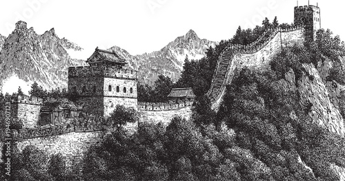 Great Wall of China, China illustration on a white background. This vector illustration can be used in any size you like for advertising, logos, and other work.
