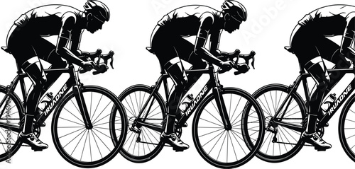 Silhouette cyclists racing in pace line, road bike teamwork illustration, competitive cycling vector design, speed strategy sports artwork – flavector