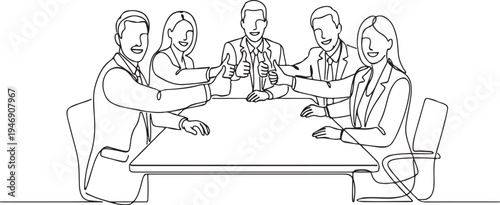 Continuous Line Art of a Business Team Collaborative Meeting