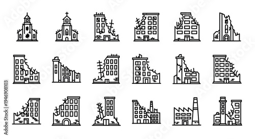Collection of Ruined Buildings and Structures in Vector Format.