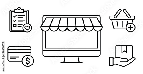 Omnichannel Retail Purchase and Delivery Icon Collection