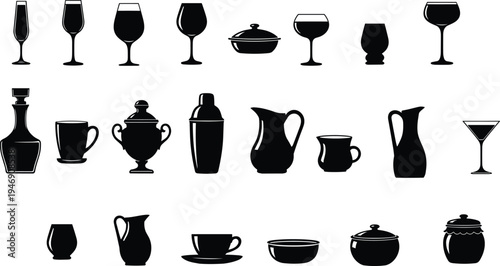 Chef Cooking and Serving Food Silhouette Collection Showing Professional Cook Preparing, Mixing and Presenting Dishes for Restaurant, Kitchen, Culinary and Hospitality Design