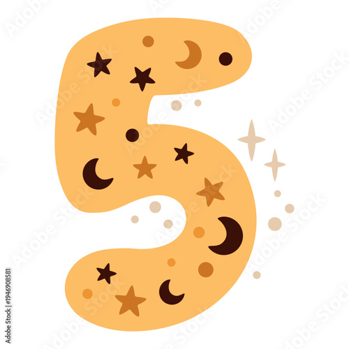 Cute Pastel Birthday Number Five Clipart in Cartoon Kids Style. Fifth Birthday Vector Illustration