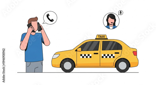 Man Calling Taxi Driver Phone.