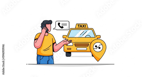 Man Calling Taxi on Phone.