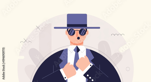 Man in suit, hat, and sunglasses, looking surprised