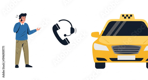 Man Calling Yellow Taxi Cab.