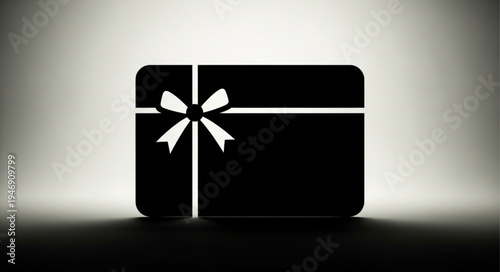 Black Gift Card with White Ribbon and Bow Illustration.