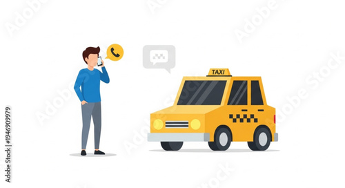 Man Calling Yellow Taxi Cab.