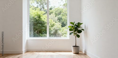 Sunlit Minimalist Room with Fiddle Leaf Fig