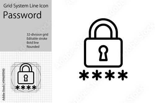 Password-protected privacy icon, padlock and password icon