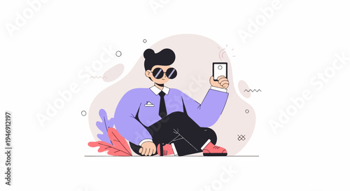 Person in suit and sunglasses taking a selfie with a phone