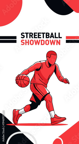 Dynamic Streetball Displaying Athleticism in a Bold Modern Composition for Competitive Sports