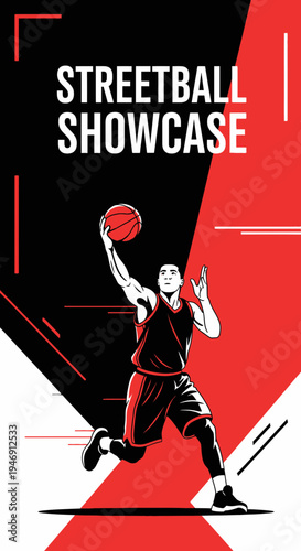 Dynamic Streetball Display: Artistic Rendering of Basketball Action and Urban Energy