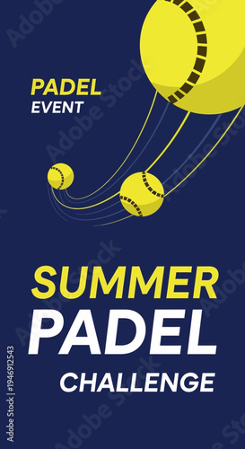 Dynamic Summer Padel Challenge Event Announcement Featuring Tennis Balls in a Vibrant Design