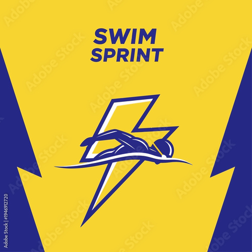 Dynamic Swimmer Silhouette Amidst Bolt Icon Represents Speed and Athletic Prowess Perfectly