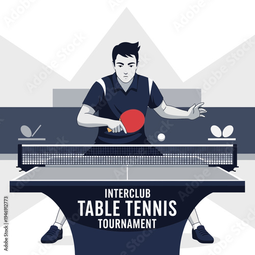Dynamic Table Tennis Athlete Engaged In Intense Interclub Tournament Competition