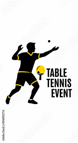 Dynamic Table Tennis Athlete Silhouette Preparing Serve For Event Competition Victory