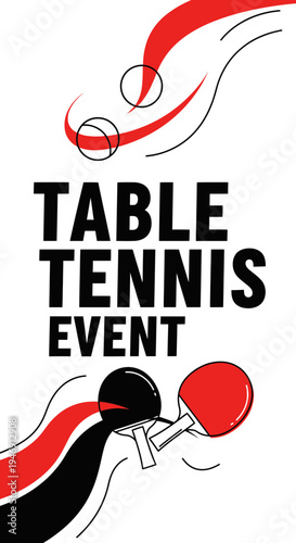 Dynamic Table Tennis Event Promotion: Modern Design with Red, Black, and White Colors
