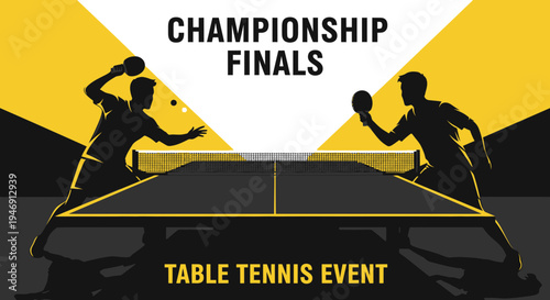 Dynamic Table Tennis Match Depicting Championship Finals Event in Abstract Silhouette