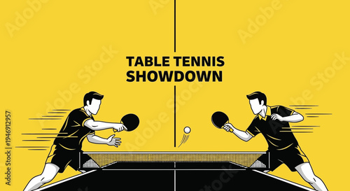 Dynamic Table Tennis Match Depicting Competitive Players in Intense Showdown Action