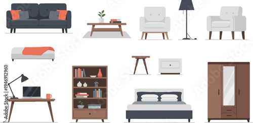 Flat design cartoon style illustration of home furniture