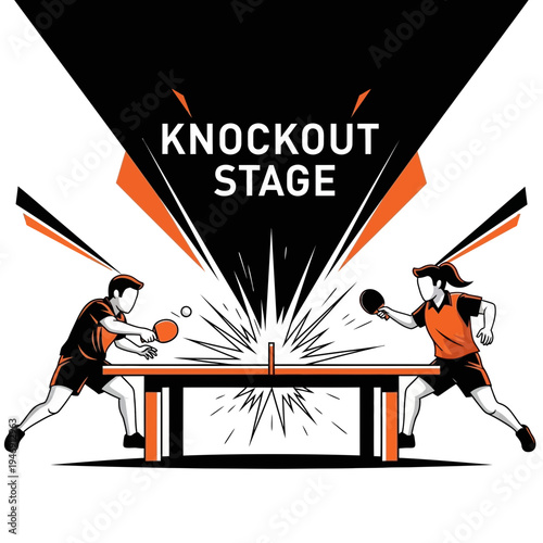 Dynamic Table Tennis Match Depicting Intense Competition at Knockout Stage Tournament Illustration
