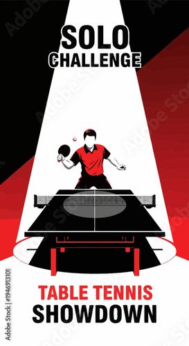 Dynamic Table Tennis Showdown Depicting Solo Challenge In A Bold And Striking Design