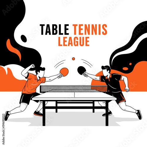 Dynamic Table Tennis League Illustration Featuring Active Players, Modern Design and Vivid Colors