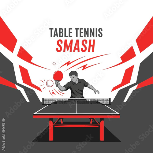 Dynamic Table Tennis Smash Illustration Featuring Athlete and Sporting Equipment