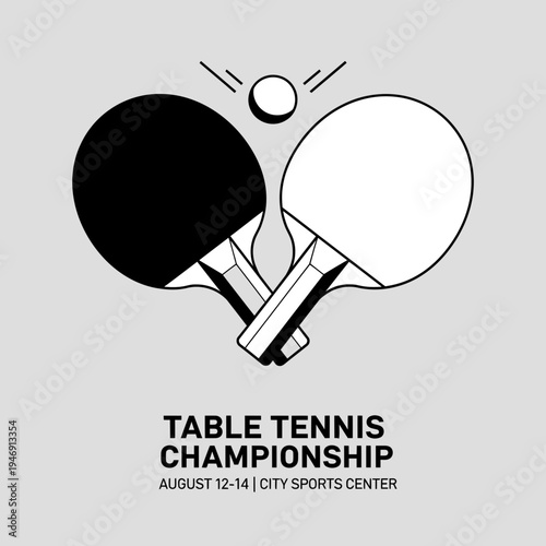 Dynamic Table Tennis Tournament Visual With Crossed Paddles And Floating Ping Pong Ball Design
