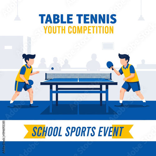 Dynamic Table Tennis Youth Competition Depiction With Participants Engaged In Athletic Activity