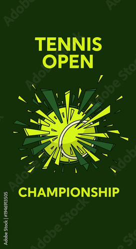 Dynamic Tennis Championship Poster Design Showcasing Energetic Bursting Impact and Tournament