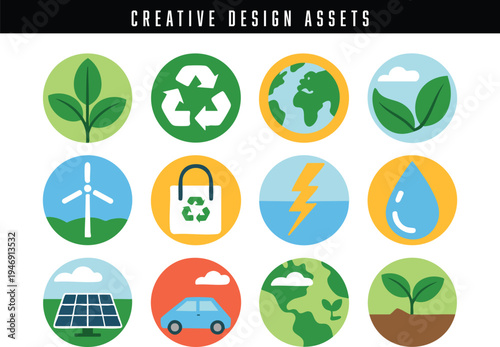 Collection of creative pixel art design assets for eco themes