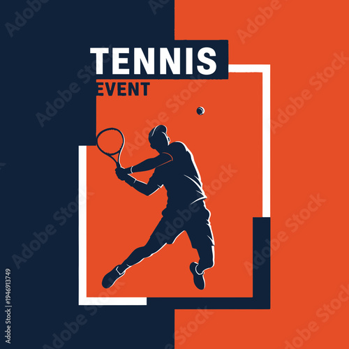 Dynamic Tennis Event Announcement Featuring Silhouette of a Player in Action with Vibrant Colors