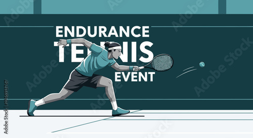 Dynamic Tennis Event Illustration With A Player Hitting The Ball During A Tournament
