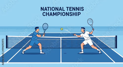 Dynamic Tennis Match Illustration Representing National Tournament Sport Competition On Court