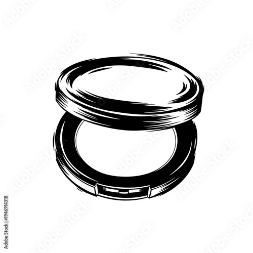 Open cosmetic powder jar in minimalistic line art style  