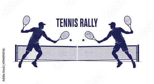 Dynamic Tennis Players Silhouetted Engaging In a Competitive Game Against Each Other