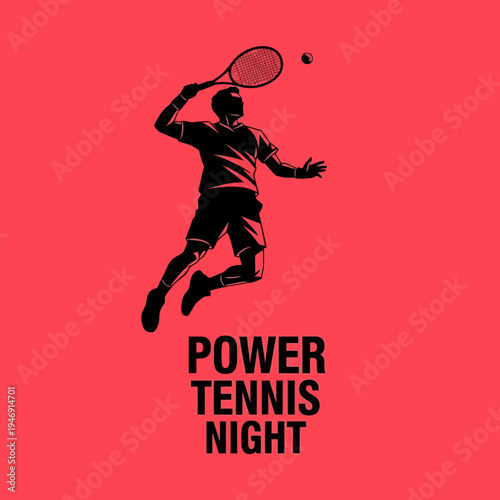 Dynamic Tennis Silhouette: Night Power Play With Racket and Elevated Ball in Vivid Crimson