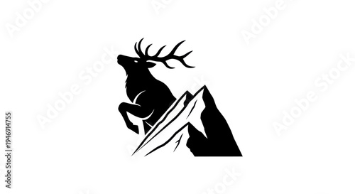 Deer jumping over mountain silhouette