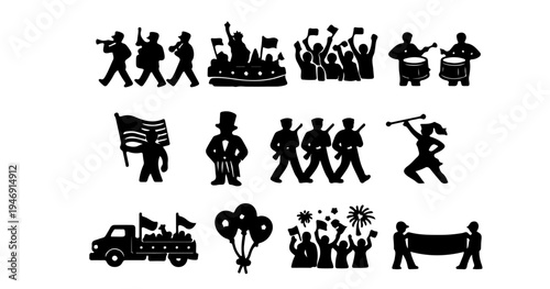 independence day parade celebration silhouette icon pack
