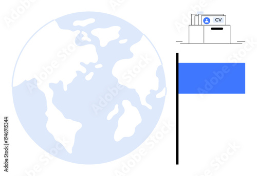 Recruitment concept. Visual ation of global recruitment with world map, submission forms, and focus on digital CVs. Recruitment connecting global job markets. Useful for HR, hiring processes, global