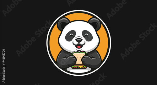Cartoon panda eating sandwich vector