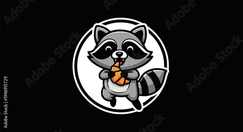 Cartoon raccoon holding a pastry