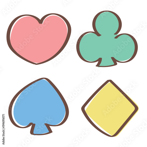 手書きのトランプマークセット｜ハート・クローバー・ダイヤ・スペードのモチーフ