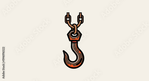 Rusty metal hook and chain, isolated on a light background, implying strength and industrial use