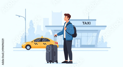 Man hailing a taxi outside.